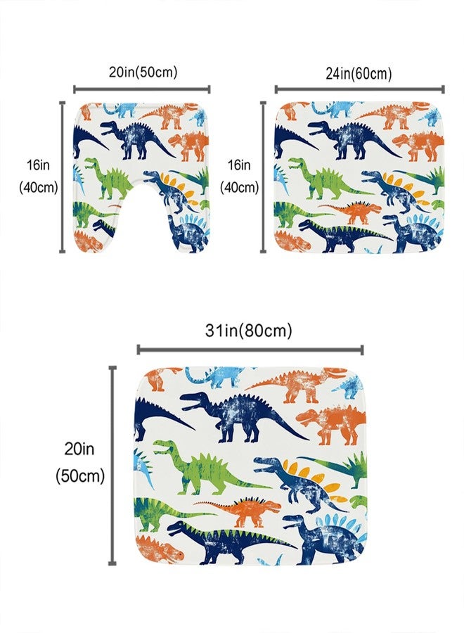 Final Friday Colorful Cartoon Jurassic Dinosaur Bathroom Rugs Bath Mats Sets 3 Piece, Imitation Cashmere Kids Dino Bath Mat, Memory Foam U-Shaped Contour Shower Mat Non Slip Absorbent, Velvet Washable 20 x 31 inch - Image 5