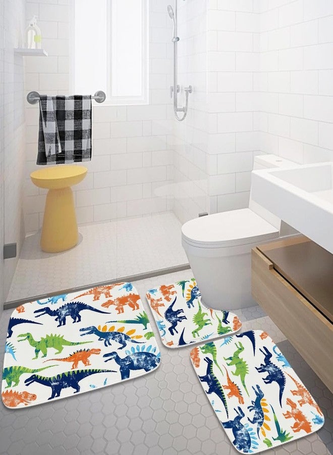 Final Friday Colorful Cartoon Jurassic Dinosaur Bathroom Rugs Bath Mats Sets 3 Piece, Imitation Cashmere Kids Dino Bath Mat, Memory Foam U-Shaped Contour Shower Mat Non Slip Absorbent, Velvet Washable 20 x 31 inch - Image 3