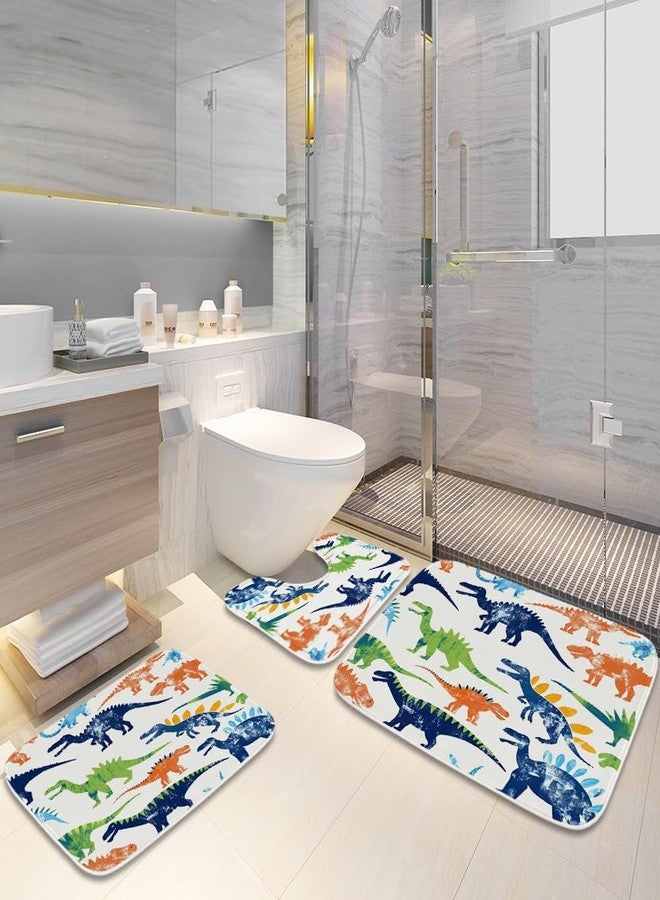 Final Friday Colorful Cartoon Jurassic Dinosaur Bathroom Rugs Bath Mats Sets 3 Piece, Imitation Cashmere Kids Dino Bath Mat, Memory Foam U-Shaped Contour Shower Mat Non Slip Absorbent, Velvet Washable 20 x 31 inch - Image 2