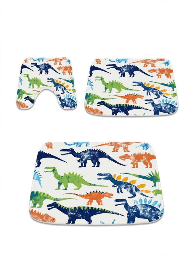 Final Friday Colorful Cartoon Jurassic Dinosaur Bathroom Rugs Bath Mats Sets 3 Piece, Imitation Cashmere Kids Dino Bath Mat, Memory Foam U-Shaped Contour Shower Mat Non Slip Absorbent, Velvet Washable 20 x 31 inch - Image 1