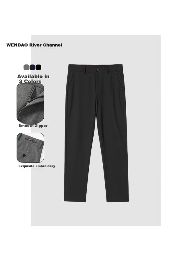 ASK Wendao President's Casual Pants Laisel Elastic Wrinkle-resistant Breathable Straight-leg Trousers Men's President Grey Cropped Pants 32 - Image 1
