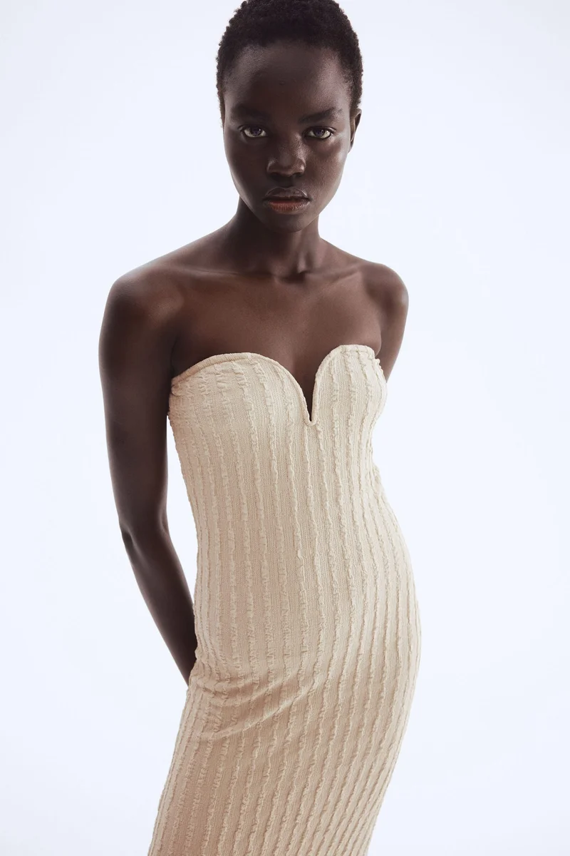 اتش اند ام فستان باندو من قطن الجيرسيه بملمس بارز