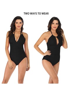HALAMODO Women's One Piece Swimsuit, Deep Cut Bikini, Bandeau Bathing Suits, Slimming Twist Swimwear, Body Shape Cover, with 2 ways to wear  - Image 4