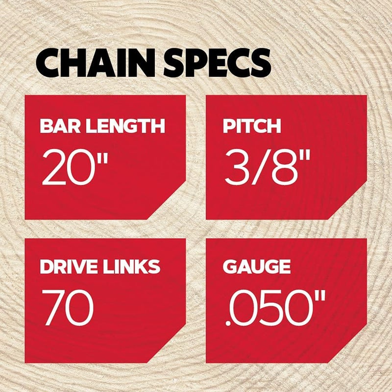 Oregon D70 AdvanceCut Chainsaw Chain for 20 Inch Bar – 70 Drive Links, Replacement Low-Kickback Chainsaw Blade, .050" Gauge, 3/8" Pitch, fits Several Poulan Pro & Echo Models (D70) Black - Image 4