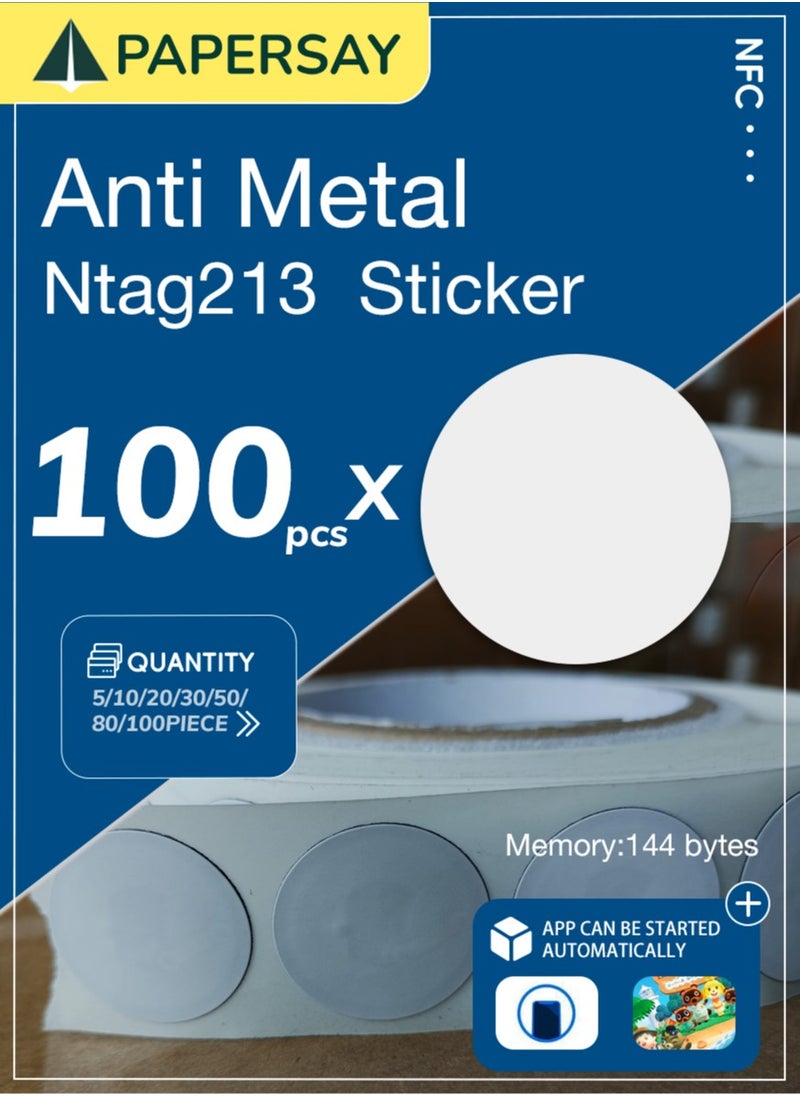 Excefore 100pcs x NTaG213 NFC Tags & Stickers - Anti-Metal NFC Tags, Works on Metal Surfaces, Compatible with NFC-enabled Smartphones and Devices  - Image 1