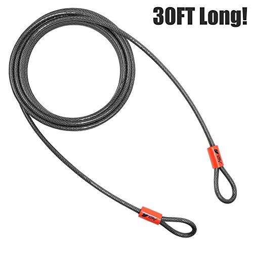 BV Heavy-Duty 30FT Security Cable with Loops-10mm (3/8 Inch) Cut-Resistant Braided Steel Cable-Versatile & Weatherproof-Security Chain for Padlock, Chain Lock, Wire Lock (Pair) - Image 2