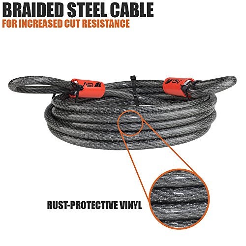 BV Heavy-Duty 30FT Security Cable with Loops-10mm (3/8 Inch) Cut-Resistant Braided Steel Cable-Versatile & Weatherproof-Security Chain for Padlock, Chain Lock, Wire Lock (Pair) - Image 5