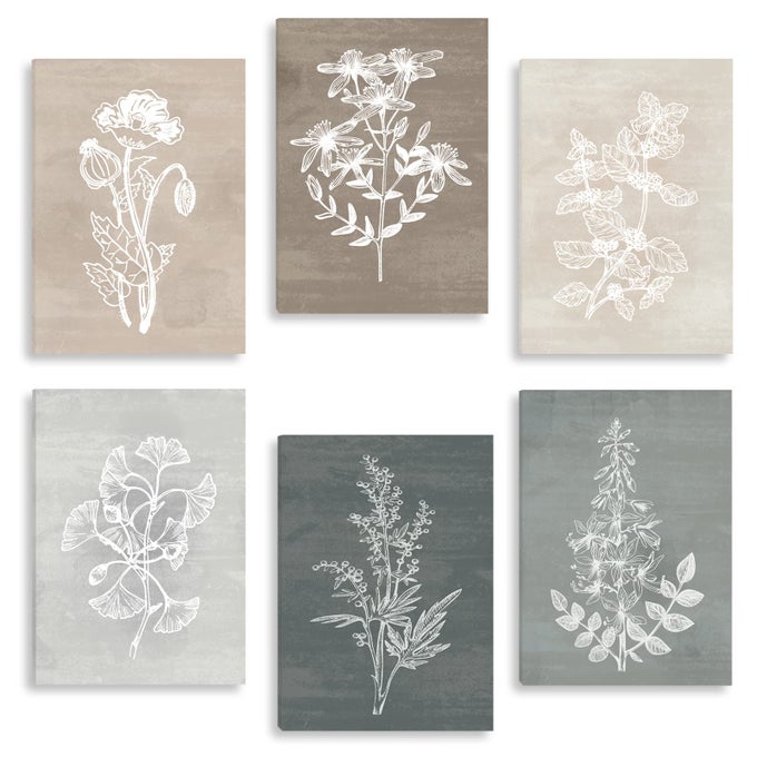 NEUTRAL BOTANICAL PLANT CANVAS 6 PIECES RUSTIC FARMHOUSE WALL ART FOR LIVING ROOM BEDROOM AND BATHROOMCANVAS PAINTINGS PRINT SET DECOR 12X 16