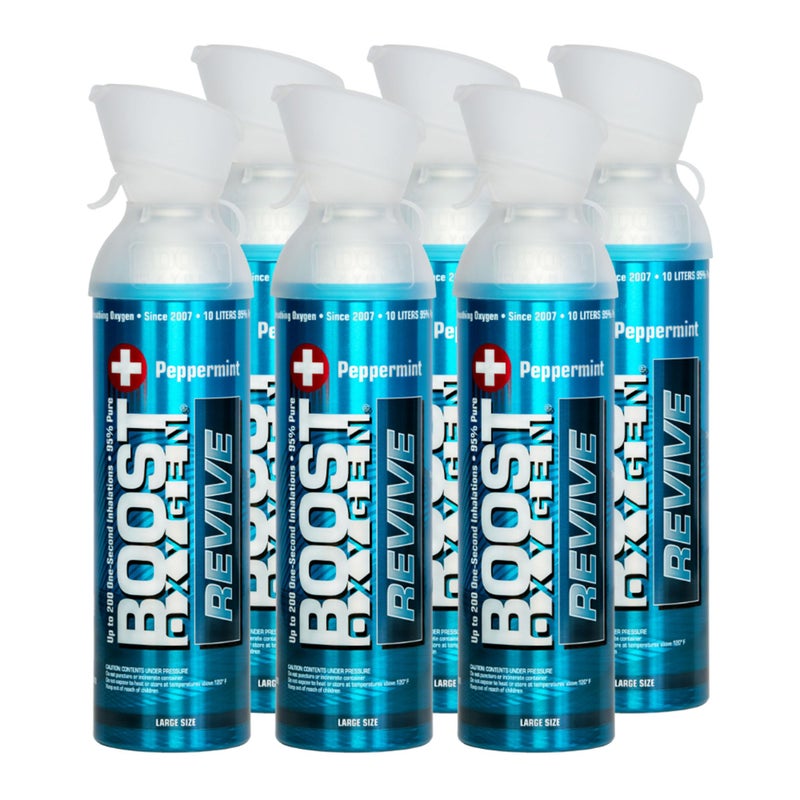 Boost Oxygen Large Revive Peppermint Aroma 10 Liter Canister | All-Natural Resiratory Support for Aerobic Recovery  Altitude  Performance and Health (6 Pack) - Image 1