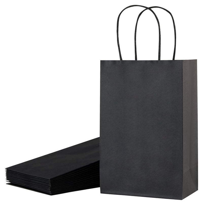 MOMENT حزمة 12 كيس هدايا ورقية مع مقابض بكميات كبيرة، أكياس ورقية كرافت 22 * 16 * 8 سم، أكياس تسوق قابلة لإعادة التدوير للبيع بالتجزئة، البقالة، هدايا الحفلات، الزفاف، أسود - Image 1