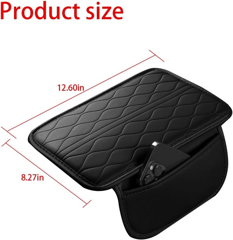 Sandfren Car Center Console Cover, Leather Vehicle Armrest Seat Box Pad Cushion with 2 Storage Bags, Automotive Interior Arm Rest Protector Accessories, Universal for SUV, Sedan, Truck (Black) - Image 2