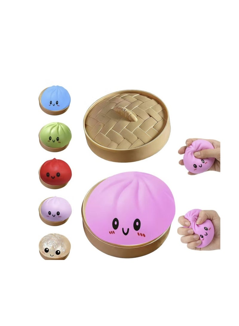 squishy Dumpling Squishy Toy Cute Steamed Bun Squishy Toy – Slow Rising Stress Relief Squeeze Toy with Storage Basket – Soft Sensory Fidget Toy for Kids & Adults - Image 1