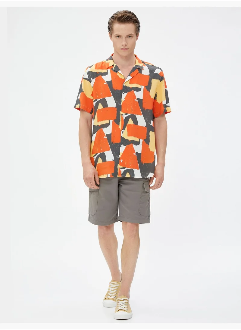 كوتون Short Sleeve Shirt Lapel Neck Psychedelic Printed