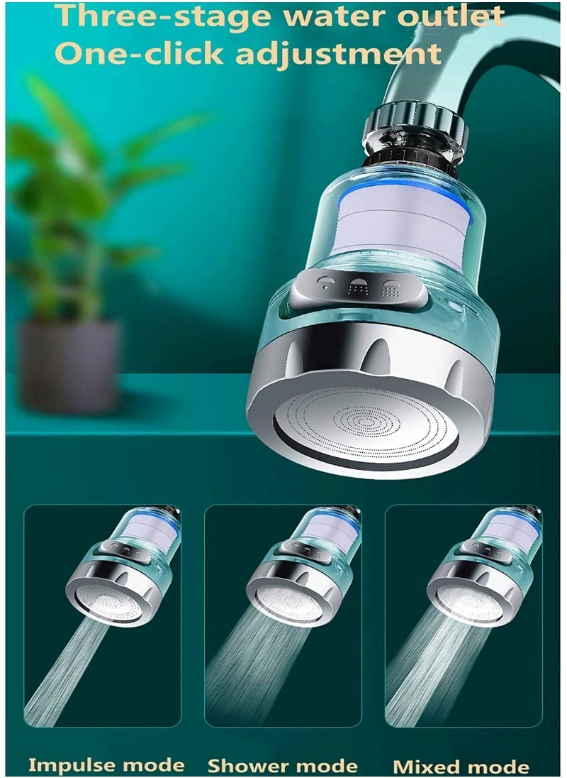 KASTWAVE - Kitchen Filter Faucet Sprayer, 360° Rotation 3 Modes Adjustable Kitchen Splash-proof Water Faucet, Faucet Booster Transparent Replaceable Filter Cartridges 2pcs - Image 1
