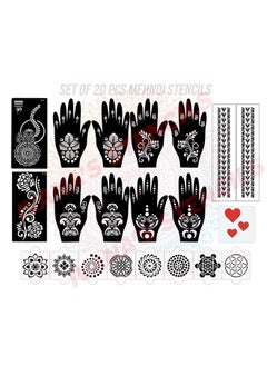 ivana's Set Of 20 Pcs Combo Pack, Reusable Mehandi Design Sticker Stencils For Both Hand | Henna Stencil | Quick And Easy To Use, For Girls, Women, Kids & Teen, D-2140  - Image 1