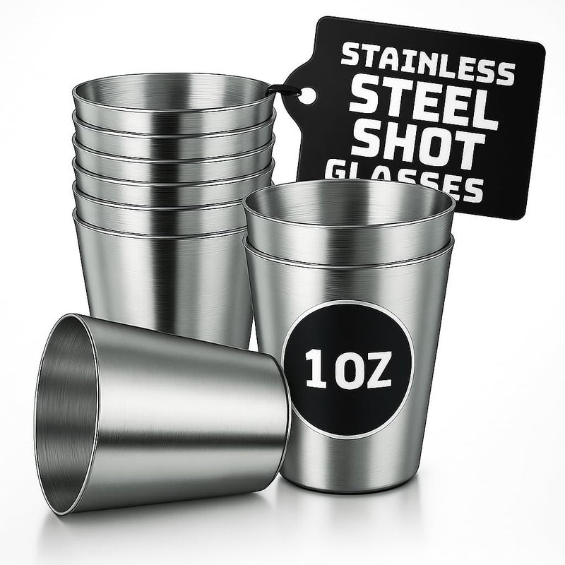 VIKROM 15 Pcs Stainless Steel Shot Glasses - 30ml (1oz) Tiny Metal Shot Glasses, Lightweight and Easy to Store & Clean, Durable Metal Shots for Parties, Hiking, Travels & Great Valentine Day Gift For Picnics - Image 1