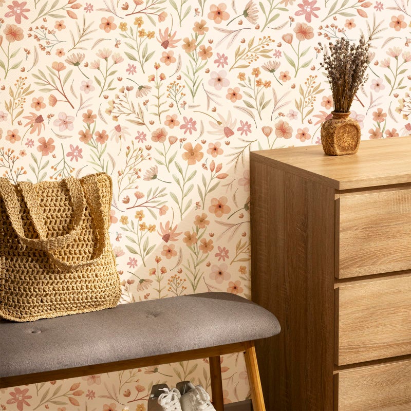 Kazova Boho Floral Wallpaper 2 Sheets Small Flower Watercolor Peel and Stick Removable Wildflower Wall Paper for Girls Bedroom College Dorm Makeover Cozy Decor - Image 2