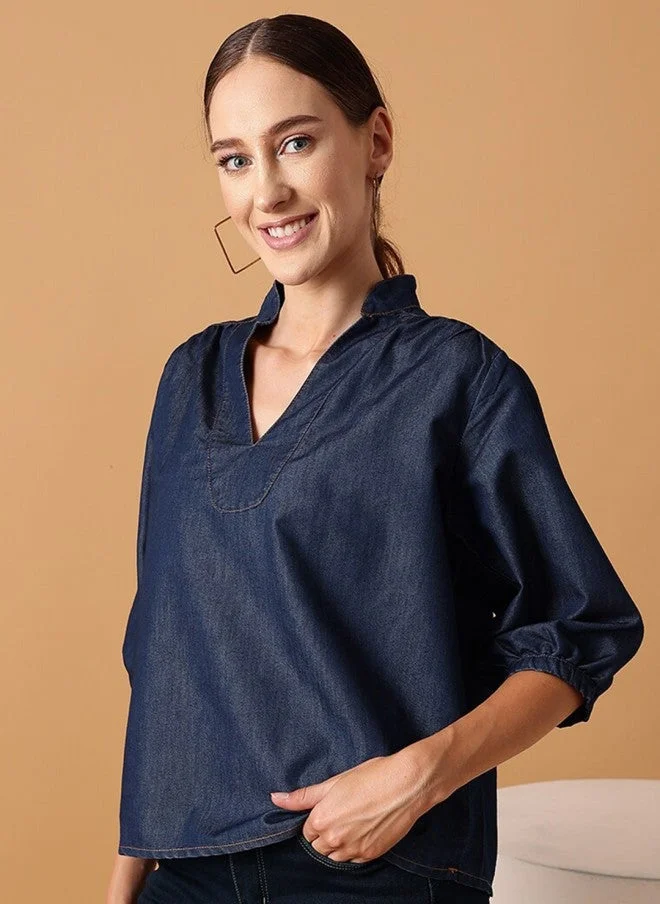 Puff Sleeved Denim Top for Women
