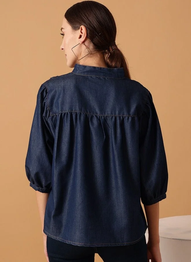 STREET 9  Puff Sleeved Denim Top for Women for Women | Best Price UAE