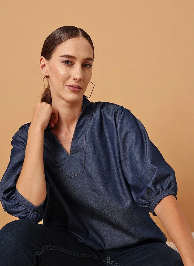 STREET 9  Puff Sleeved Denim Top for Women for Women | Best Price UAE