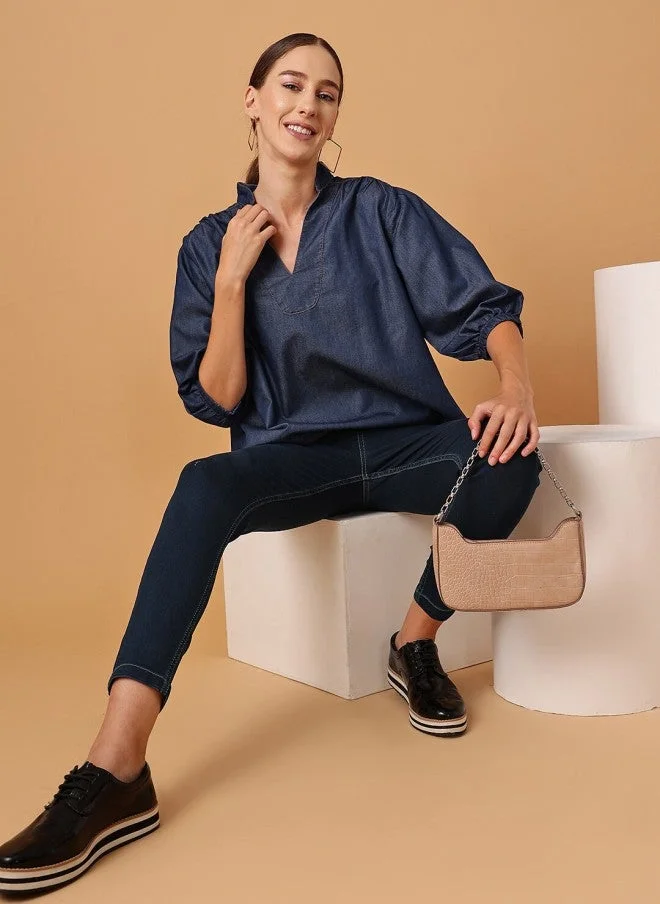 STREET 9  Puff Sleeved Denim Top for Women for Women | Best Price UAE