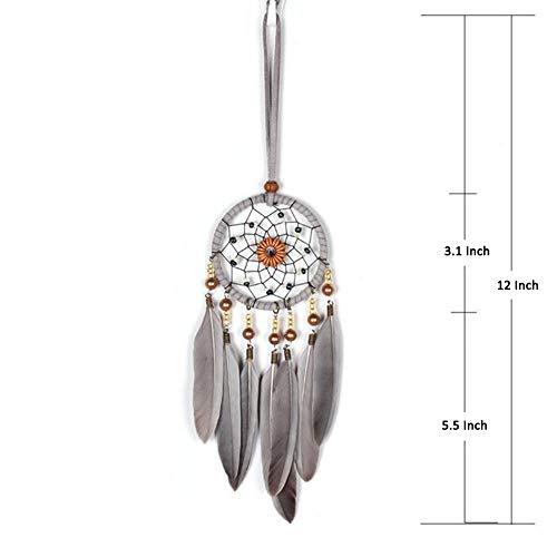 Malicosmile Dream Catchers for Cars Rear View Mirror Hanging Decorations, Gray Feather Dream Catcher for Car Charm Home Wall Decor Ornament - Image 2