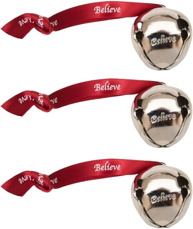Bevin Bells Believe Sleigh Bells Ornament 3Pack  15 Made of Steel  Hanging Bells with a Red Satin Believe Ribbon  Great Tone  Xmas Gift or Stocking Stuffer  Made in The USA