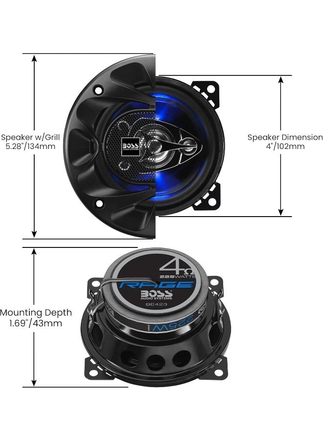 BOSS AUDIO SYSTEMS BOSS Audio Systems BE423 Rage Series 4 Inch Car Door Speakers - 225 Watts (Pair), 3 Way, Full Range, Tweeters, Coaxial  - Image 4