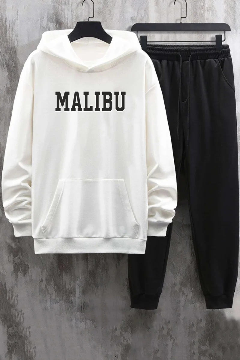 ONLYTRENDWEAR Unisex Malibu Printed Tracksuit Set S.m. White