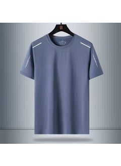 Ice Silk Short Sleeve T-Shirt Mens Summer Thin Quick Dry Mesh Sport Fitness Half Sleeve Casual Elastic T Summer Wear Ya 604-Fog Blue