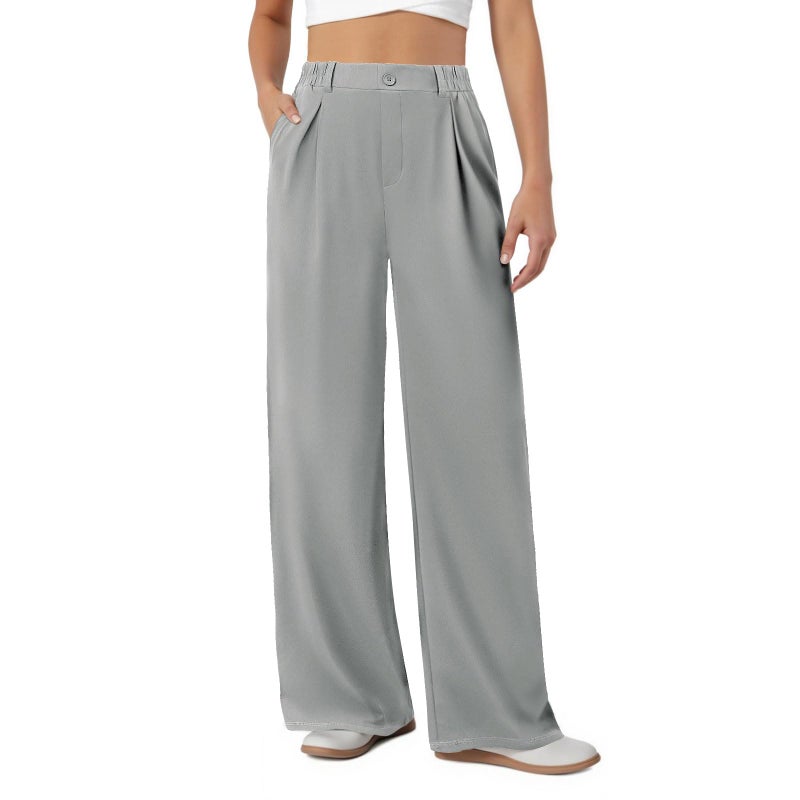 COPYLEAF Womens Dress Pants Wide Leg Stretchy Work Pants with Pockets Elastic Waist Pleated Front Business Casual Slacks(Light Grey M) - Image 1