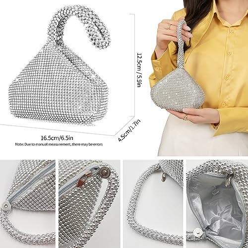 EIELO Rhinestone Jewelry Set for Women Wedding Bridal Triangle Bling Clutch Bag Glitter Choker Necklace Tennis Stretch Bracelets Ring Dangle Fringe Earrings Set - Image 2