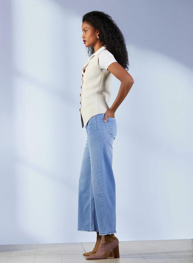 Pepe Jeans Women's High Rise Wide Leg Fit Jeans Light Used, 26, Blue - Image 2