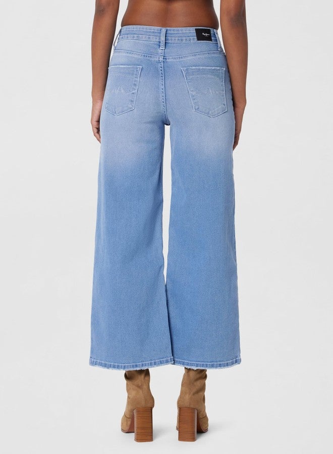 Pepe Jeans Women's High Rise Wide Leg Fit Jeans Light Used, 26, Blue - Image 3