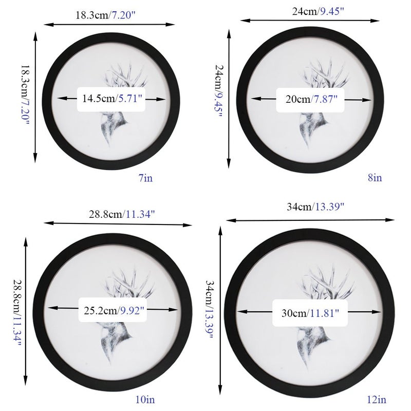 Levoberg Round Photo Frame Wooden Wall Mounted Stylish Picture Frame Home Decor Black 10 inch - Image 2