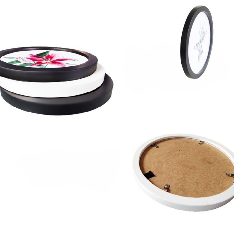 Levoberg Round Photo Frame Wooden Wall Mounted Stylish Picture Frame Home Decor Black 10 inch - Image 3