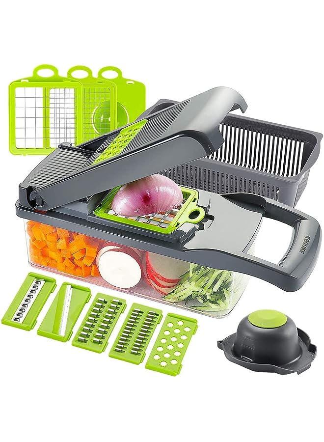 Womdee Vegetable Chopper Slicer Dicer - 12 -in -1 Onion Chopper Fruits Cutter Mandoline Slicer Food Chopper/Cutter with 7 Stainless Steel Blades, Adjustable Slicer & Dicer with Storage Container - Image 1