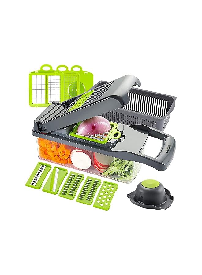 Womdee Vegetable Chopper Slicer Dicer - 12 -in -1 Onion Chopper Fruits Cutter Mandoline Slicer Food Chopper/Cutter with 7 Stainless Steel Blades, Adjustable Slicer & Dicer with Storage Container - Image 2