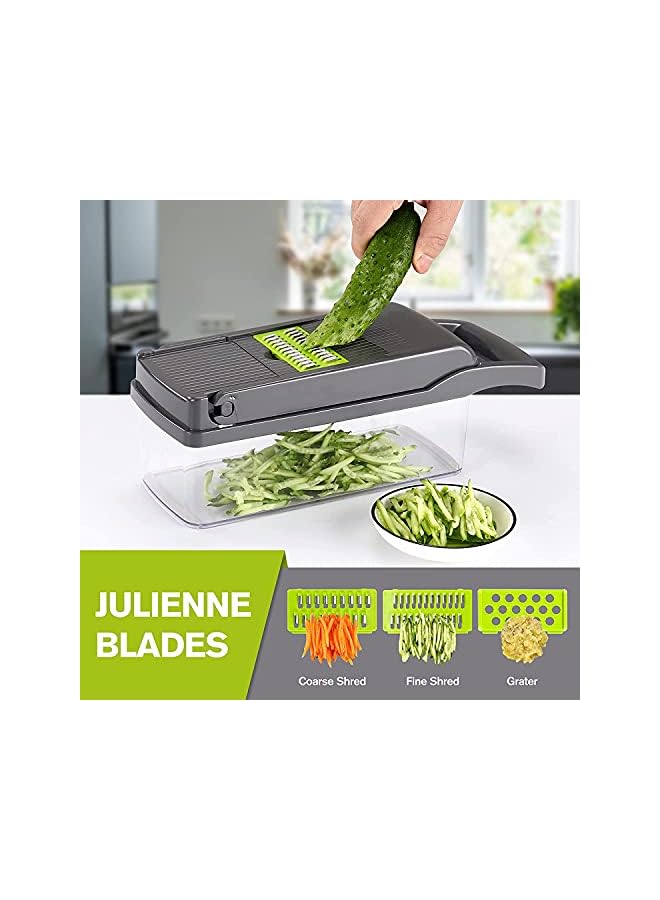 Womdee Vegetable Chopper Slicer Dicer - 12 -in -1 Onion Chopper Fruits Cutter Mandoline Slicer Food Chopper/Cutter with 7 Stainless Steel Blades, Adjustable Slicer & Dicer with Storage Container - Image 4