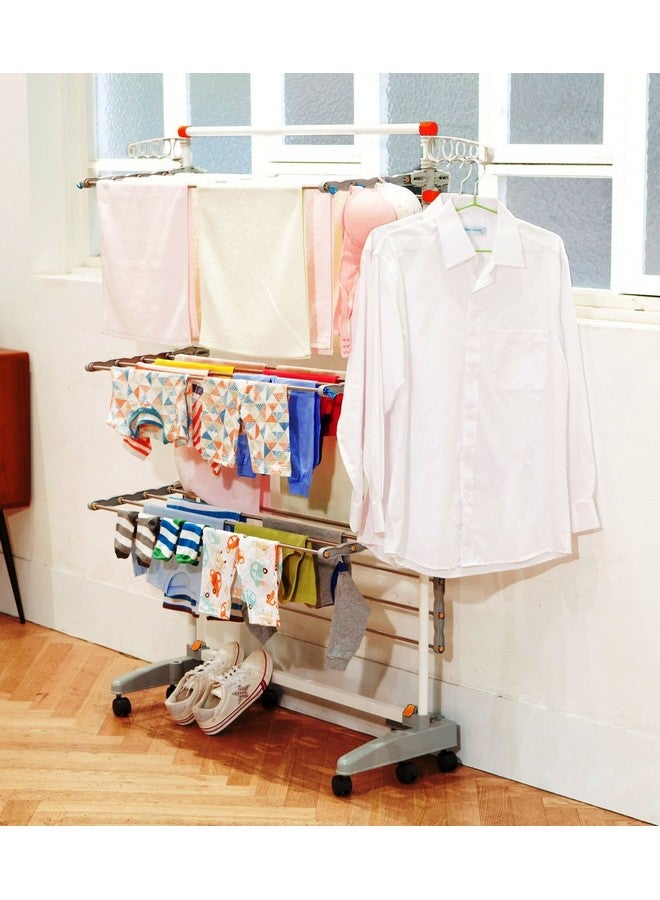 idee BDP-V23 Foldable Rolling 3-Tier Clothes Laundry Drying Rack with Stainless Steel Hanging Rods, Collapsible Shelves and Base for Easy Storage, Made-in-Korea, Premium Size, Orange - Image 3