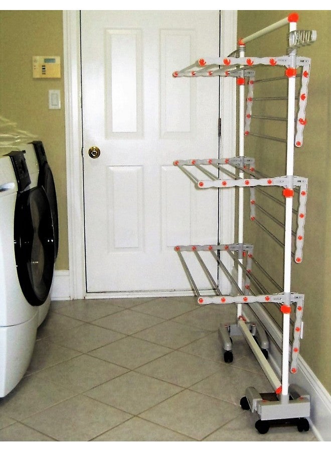 idee BDP-V23 Foldable Rolling 3-Tier Clothes Laundry Drying Rack with Stainless Steel Hanging Rods, Collapsible Shelves and Base for Easy Storage, Made-in-Korea, Premium Size, Orange - Image 5
