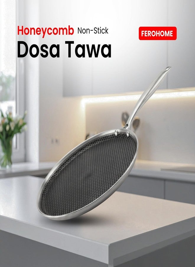 FEROHOME Stainless Steel Triply Dosa Tawa | Comes with Free Dosa Laddle | Scratch Resistant | 4 MM Thickness Non Stick SS Handle, Ideal for Dosa, Chilla | Induction Compatible - Image 2