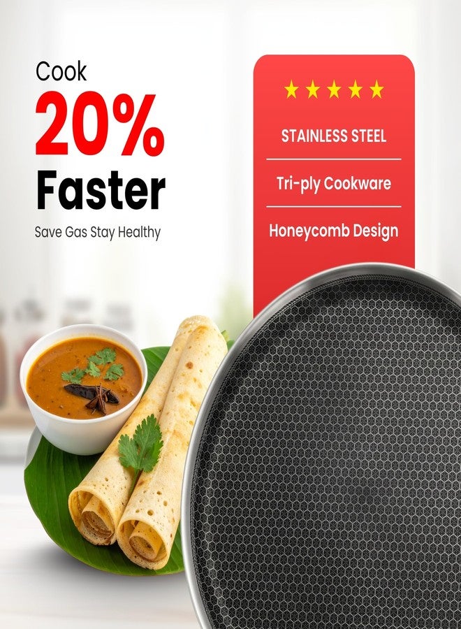 FEROHOME Stainless Steel Triply Dosa Tawa | Comes with Free Dosa Laddle | Scratch Resistant | 4 MM Thickness Non Stick SS Handle, Ideal for Dosa, Chilla | Induction Compatible - Image 4