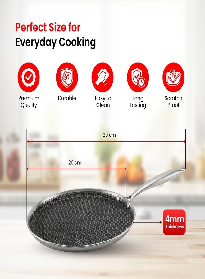 FEROHOME Stainless Steel Triply Dosa Tawa | Comes with Free Dosa Laddle | Scratch Resistant | 4 MM Thickness Non Stick SS Handle, Ideal for Dosa, Chilla | Induction Compatible - Image 3
