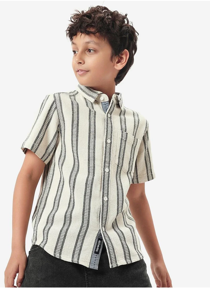 بونكيدز Regular Long Sleeve Printed White And Black Cotton Shirt For Boys 100 % Cotton