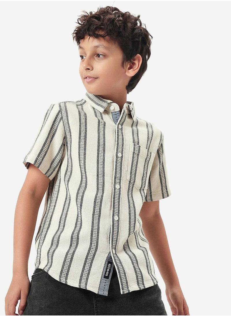 Bonkids Regular Long Sleeve Printed White And Black Cotton Shirt For Boys 100 % Cotton  - Image 1