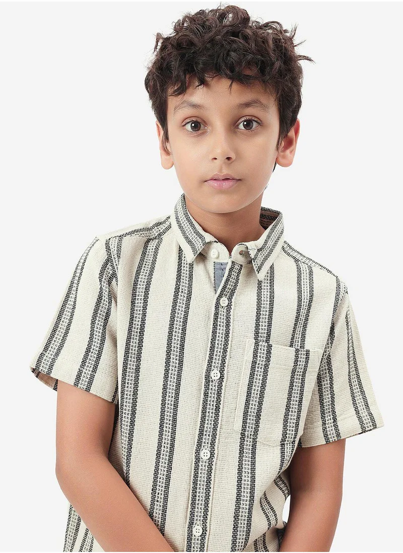 بونكيدز Regular Long Sleeve Printed White And Black Cotton Shirt For Boys 100 % Cotton