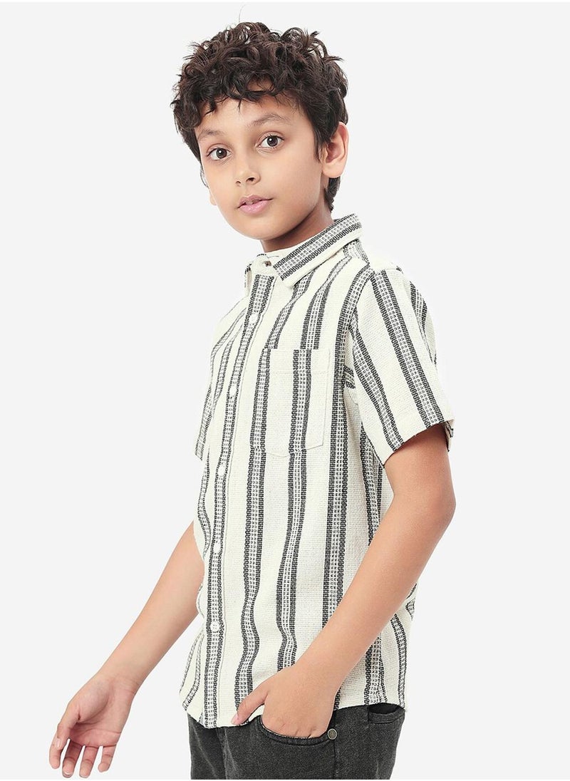 Bonkids Regular Long Sleeve Printed White And Black Cotton Shirt For Boys 100 % Cotton  - Image 3