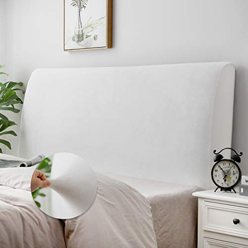 DUJUIKE Bed Headboard Cover for Queen, Stretch Bed Head Board Slipcover Covers, Dustproof Protector Velvet Cover for Upholstered Headboard (White, for Queen Headboard (59"-67")) - Image 1