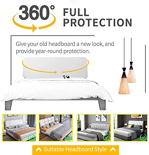 DUJUIKE Bed Headboard Cover for Queen, Stretch Bed Head Board Slipcover Covers, Dustproof Protector Velvet Cover for Upholstered Headboard (White, for Queen Headboard (59"-67")) - Image 4
